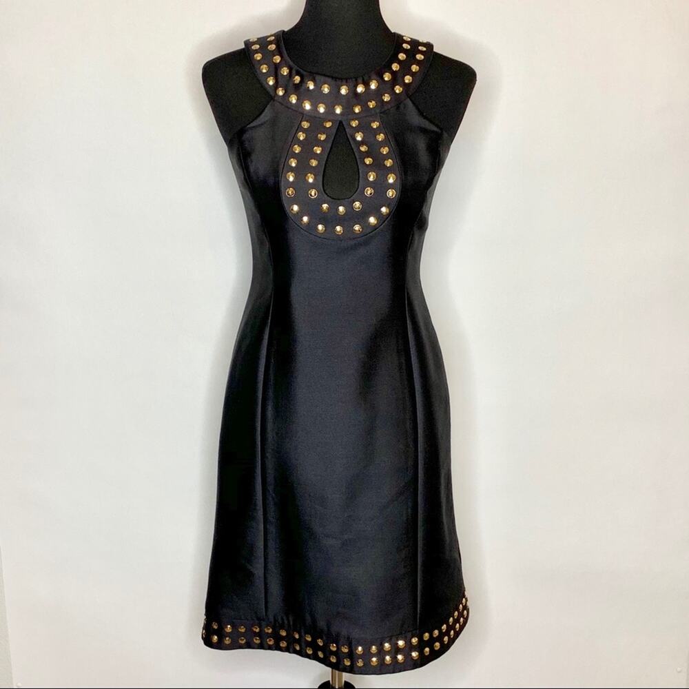 Tracy Reese black gold studded wool silk party‎ dress size 4